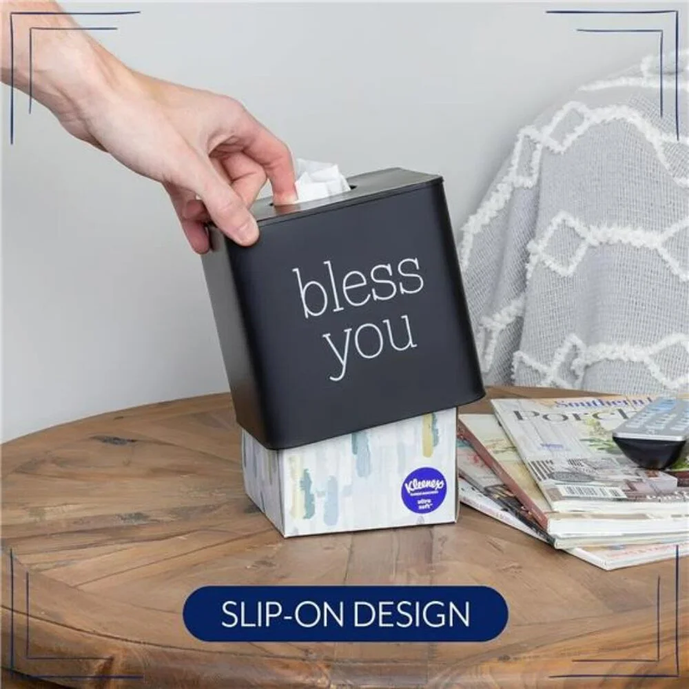 Black metal square tissue box cover cube tissue holder for bathroom bedroom offi